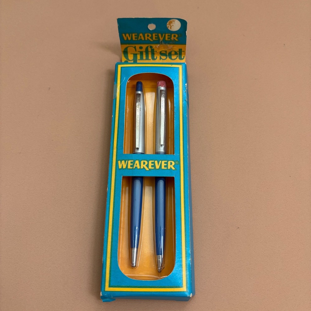 Vintage Wearever Pen and Pencil Gift Set Blue Silver Made in USA MCM David Kahn